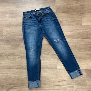 KanCan Women's Cuffed Skinny Distressed Blue Jeans